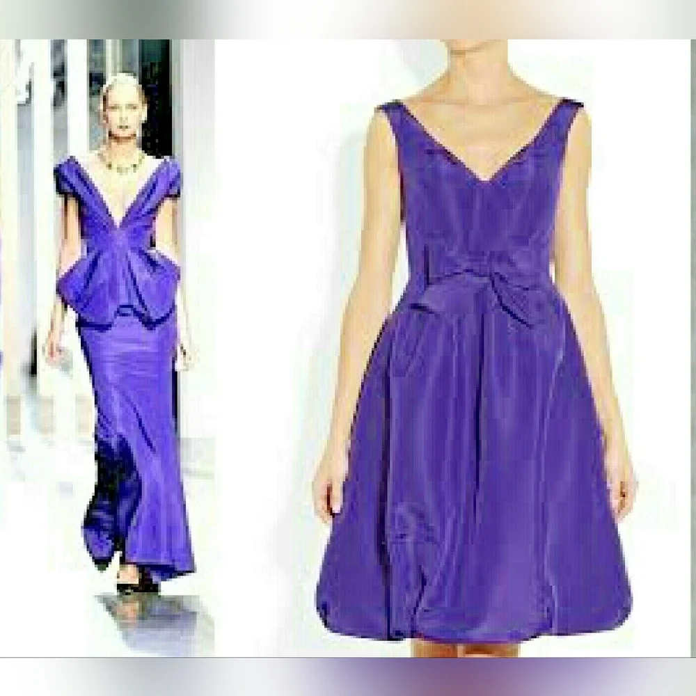 $5,000 OSCAR DE LA RENTA PURPLE SILK BOW RUNW DRESS 4, 8